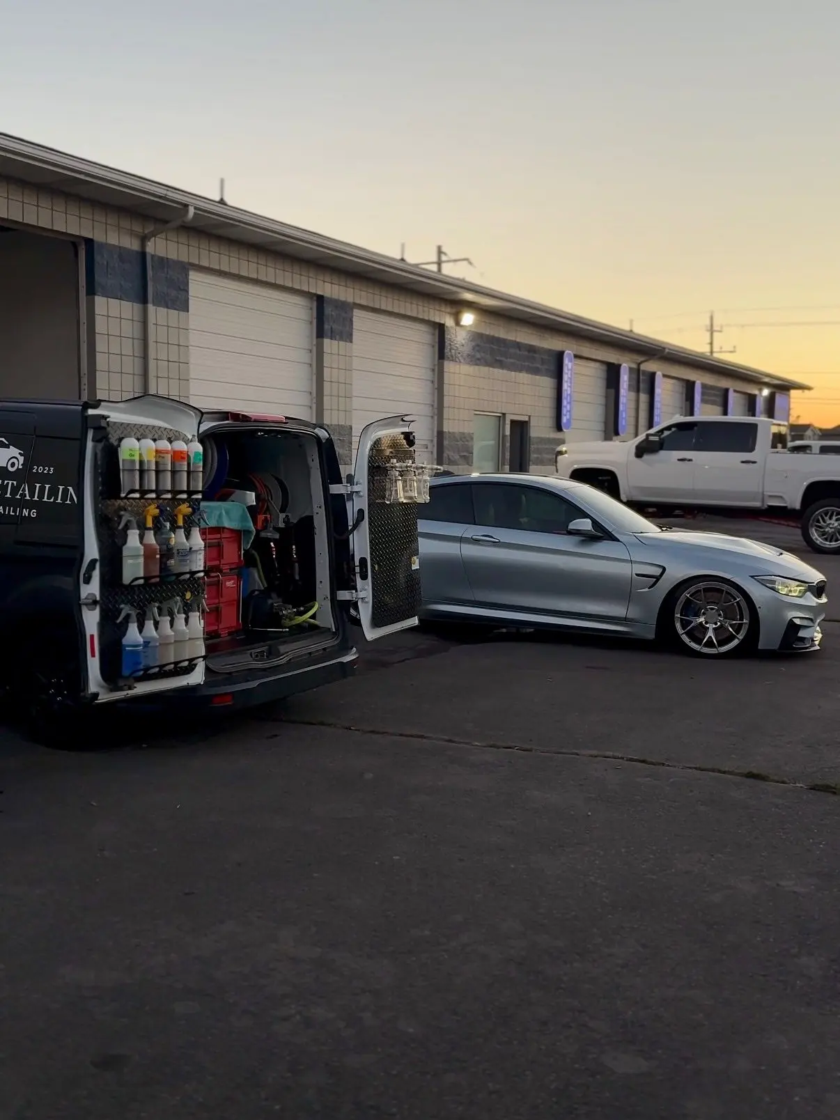 Trey's Detailing van, open, showing the equipment inside